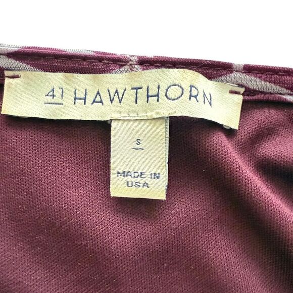 41 Hawthorn Burgundy Geometric Print Faux Wrap Tie Belt Dress size Small - Picture 3 of 7